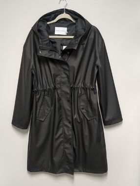 Rebecca Minkoff Black Hooded Raincoat with Drawstring Waist